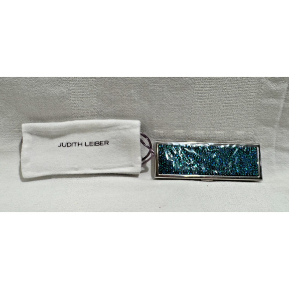 NIB JUDITH LEIBER Blue Green Real Crystal Stones Makeup Compact Mirror - Picture 3 of 6